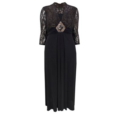 Black and Gold lace bodice Jersey Maxi dress