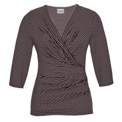 Brown 3-4 Sleeve Stripe Wrap Top