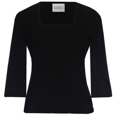 Black 3/4 Sleeve Square Neck