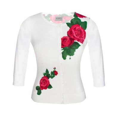 White Rose Printed 3-4 Sleeve Cardigan