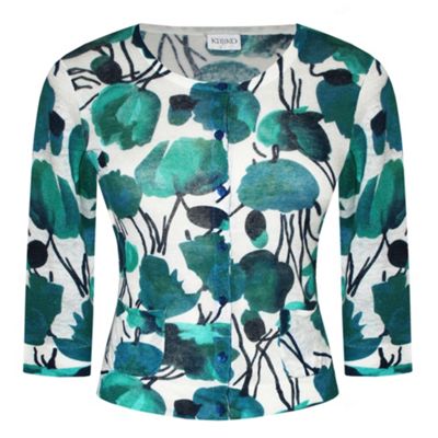 Blue Tulip Print Long Sleeve Cardigan