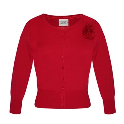 Dark Red Beaded Corsage Cardigan