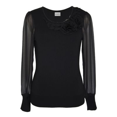 Black Long Sleeve Chiffon Sleeve Jumper