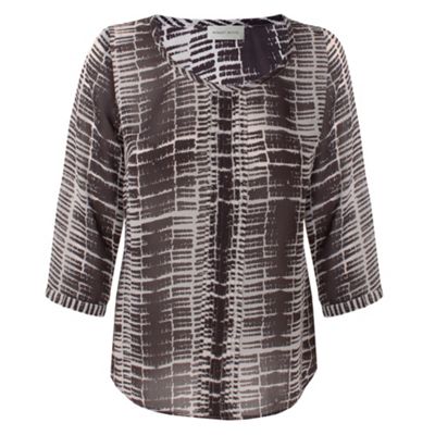 Neutral Multi Print Pleat Blouse