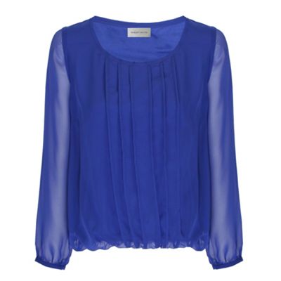 Minuet Petite Petite Bright Blue Pintuck Stitch Blouse