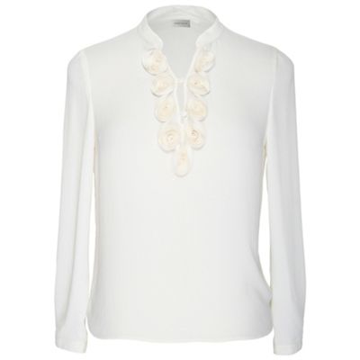 Petite Ivory Rose Trim Silk Blouse