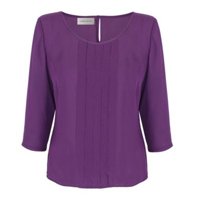 Mid Purple Front Pintuck Blouse