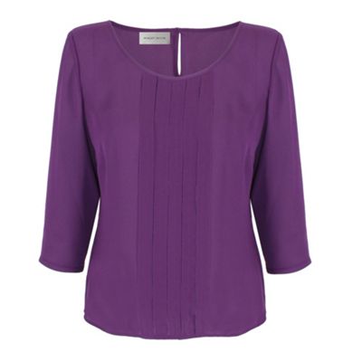 Minuet Petite Mid Purple Front Pintuck Blouse