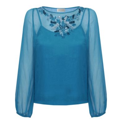 Petite Mid Blue Embellished Blouse