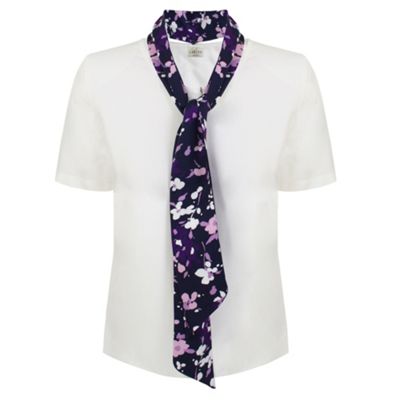 Short sleeve floral print scarf blouse