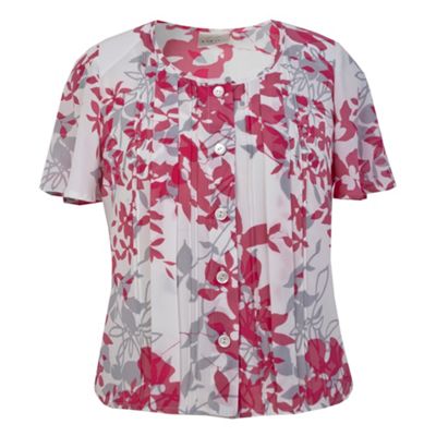 Eastex Oriental Flower Print Button Through Blouse