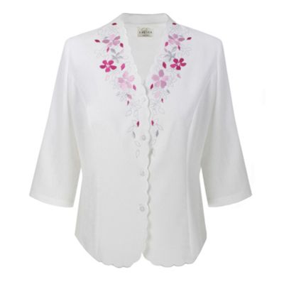 Eastex Ivory 3/4 Sleeve Floral Embellished Blouse