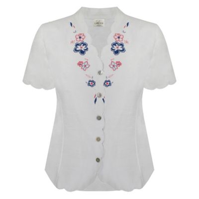 Eastex Short Sleeve Linen Look Embroidered Blouse