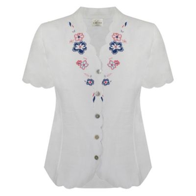 Eastex Short Sleeve Linen Look Embroidered Blouse
