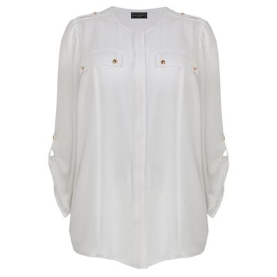 Ann Harvey Ivory Collarless Utility Blouse