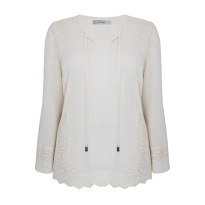 Ann Harvey Cream Crinkle Cutwork Blouse