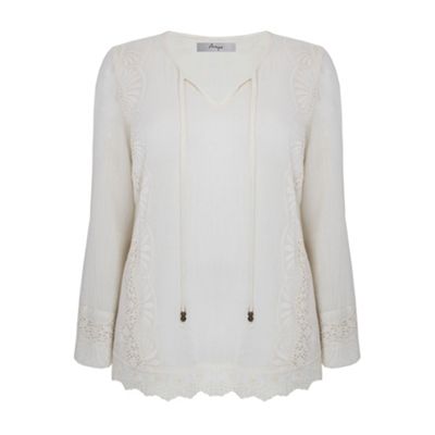 Cream Crinkle Cutwork Blouse