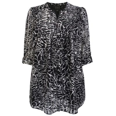 Ann Harvey Black And White Floral Burn Out Blouse