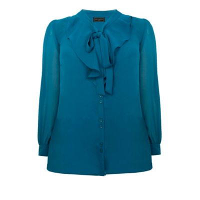 Ann Harvey Teal Waterfall Pussybow Blouse