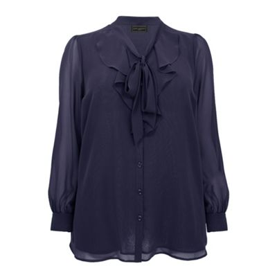 Navy Waterfall Pussybow Blouse