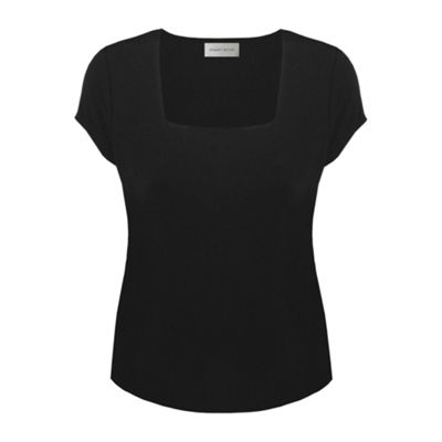 Black Cap Sleeve Square Neck Top