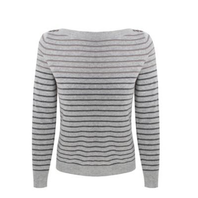 Grey Stripe Scoop Neck Jumper