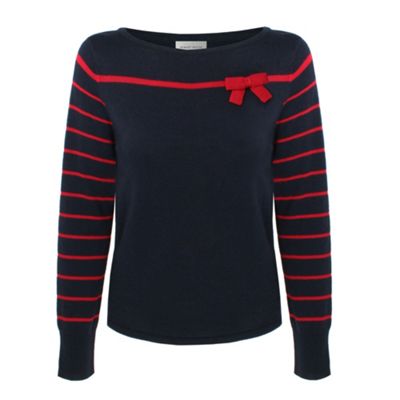 Blue Bow Slash Neck Jumper