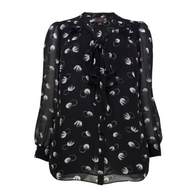 Ann Harvey Black Shadow Spot Waterfall Blouse