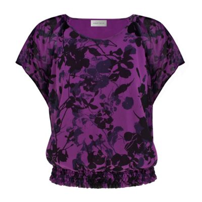 Minuet Petite Purple Shadow Print Blouse