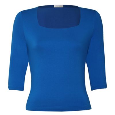 Petite Blue Square Neck Jersey Top