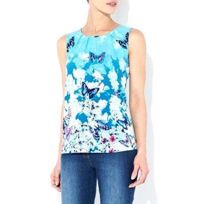 Blue butterfly print petite shell top
