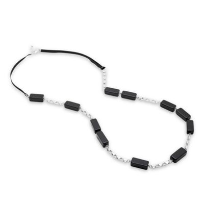 Rectangular marble black resin long necklace