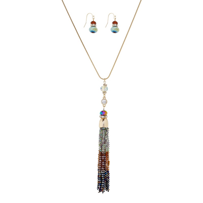 The Collection - Gold Beaded Tassel Necklace And Matching Earring Set Review