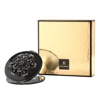 Crystal Embellished Black Compact Mirror