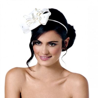 Online exclusive cream satin bow and diamante headband fascinator