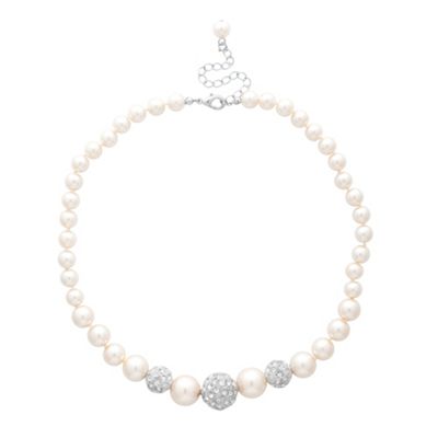 Graduated cream pearl and pave crystal ball necklace