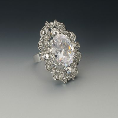 Silver oval cubic zirconia ring