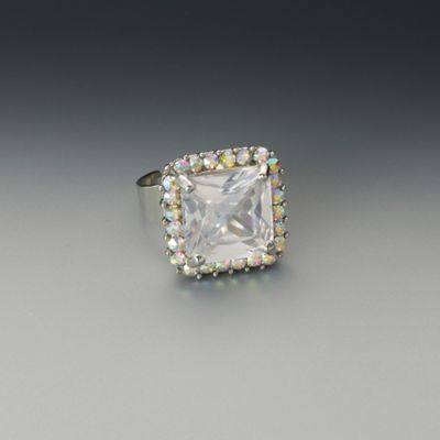 Silver cubic zirconia square ring