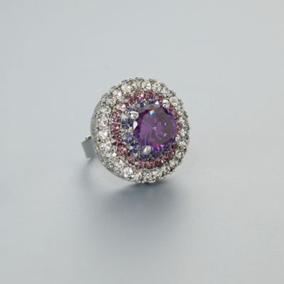 Purple Crystal Round Fancy Cocktail Ring