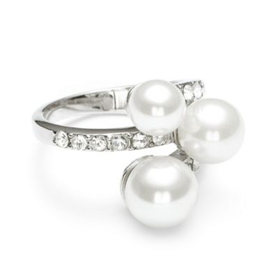 Triple pearl and crystal wrapover ring