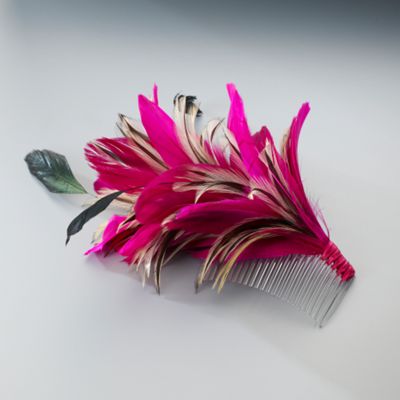 Fushcia & Black Feather Spray