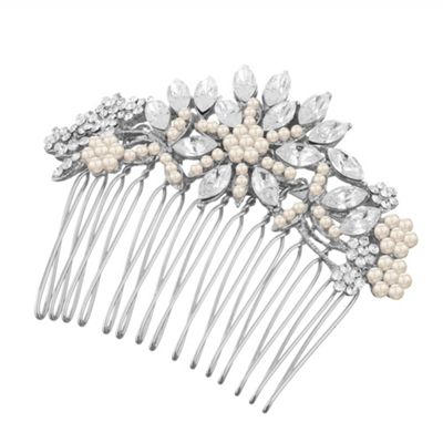 Pearl and Crystal Flower Comb