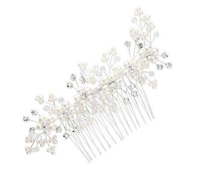 Pearl flower and crystal spray hair comb