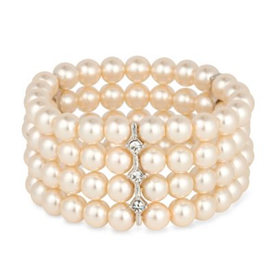 4 Row Pearl Stretch Bracelet with Crystal Spacers