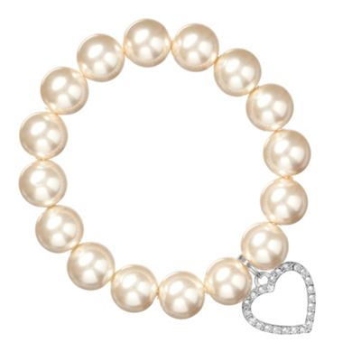 Crystal And Cream Pearl Heart Charm Bracelet