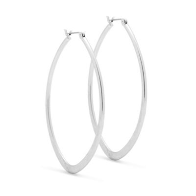 Polished silver large oval hoop earring