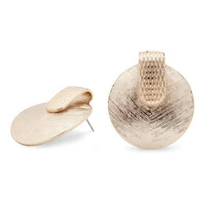 Oversized brushed gold circular stud earring