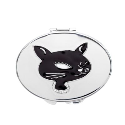 Black Crystal Encrusted Cat Compact Mirror