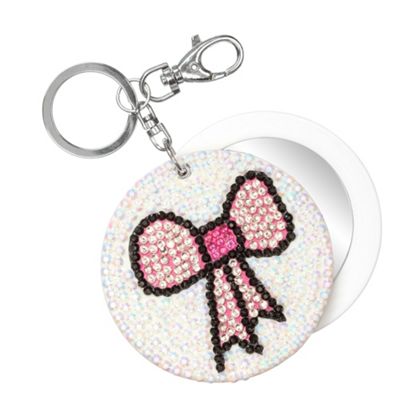 Cream Crystal Bow Mirror Keyring