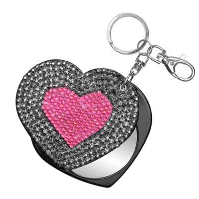 Black Crystal Heart Mirror Keyring